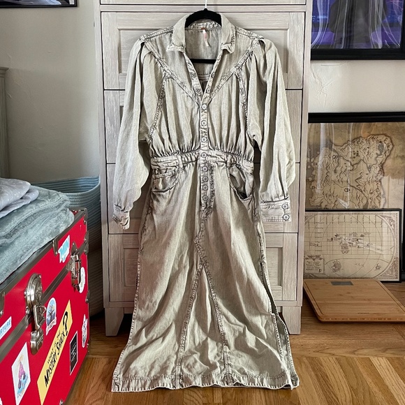 Free People / Mad Love Denim Midi Dress (Size S) - Picture 4 of 5